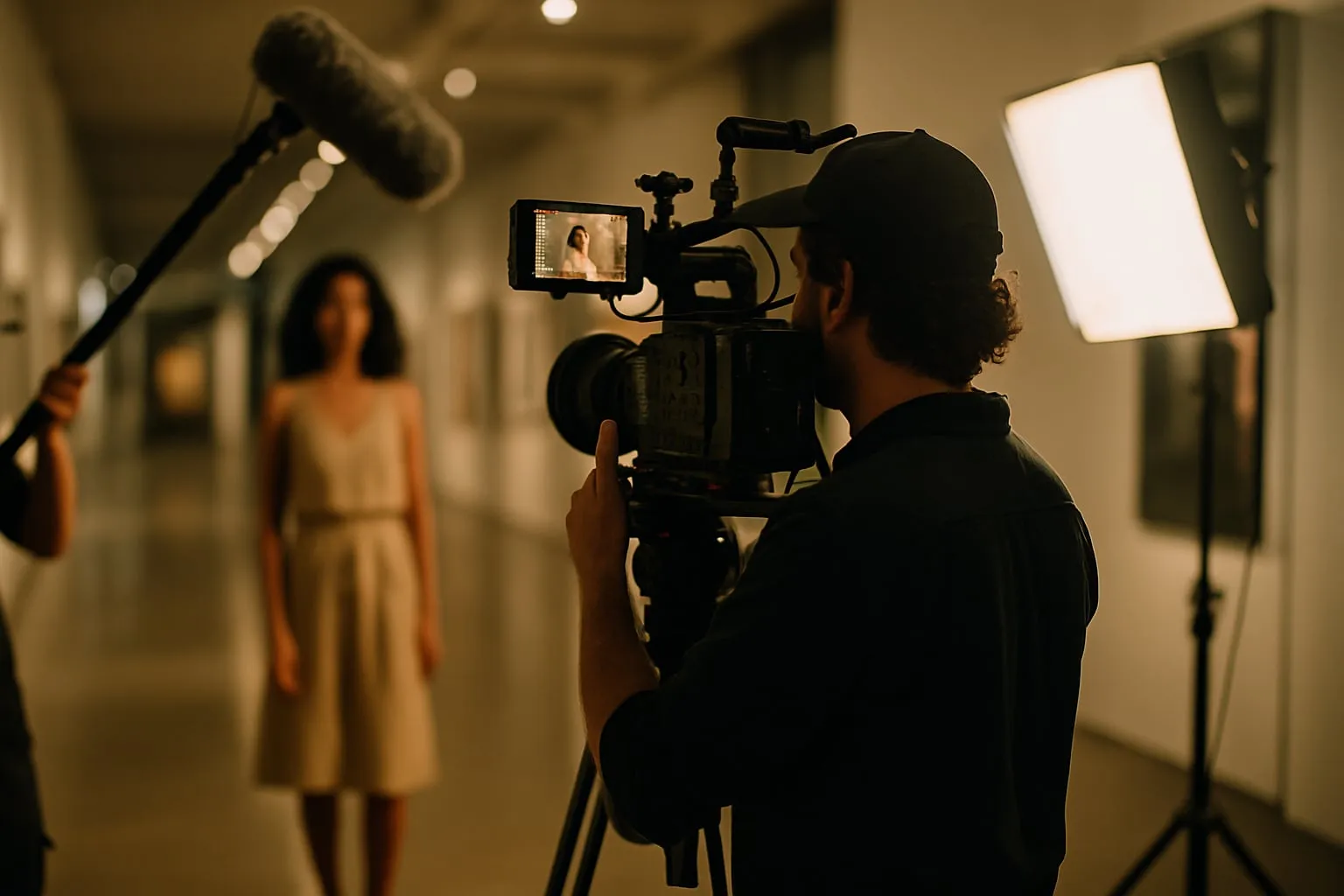 Som e luz na filmagem moda sustentável em galerias